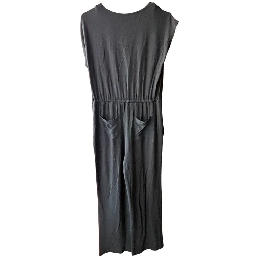 Soma Sunday Lounge Jumpsuit Black V-Neck Wide‎ Leg Drawstring Pockets Small - Picture 4 of 14